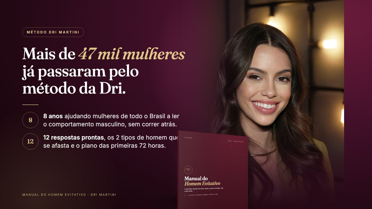 Mais de 47 mil mulheres já passaram pelo método da Dri Martini. Manual do Homem Evitativo.